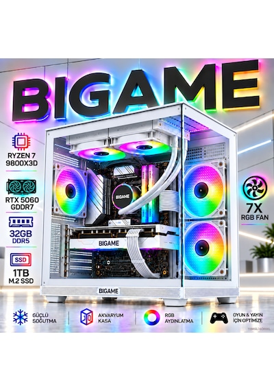 Bigame XYRON V4 R7-9800X3D 32 GB 1 TB M2 SSD RTX5060 Free Dos Masaüstü Oyuncu Bilgisayarı