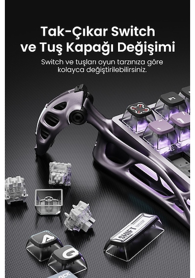 Gravastar Mercury V75 Pro He Hall Effect Manyetik Switch Gaming Klavye, Hot-swappable, Rapid Trigger