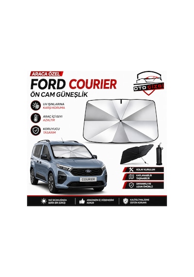 Ford Courier Şemsiye Tip Ön Cam Güneşliği Katlanabilir Uv Korumalı Araç Cam Güneşlik