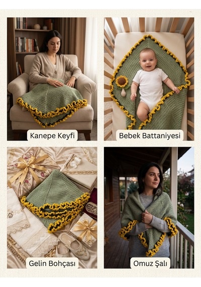 Mimoza Çiçeği Buketi Battaniye/ Özel Günler/ Anneler Günü Sarı - Yeşil