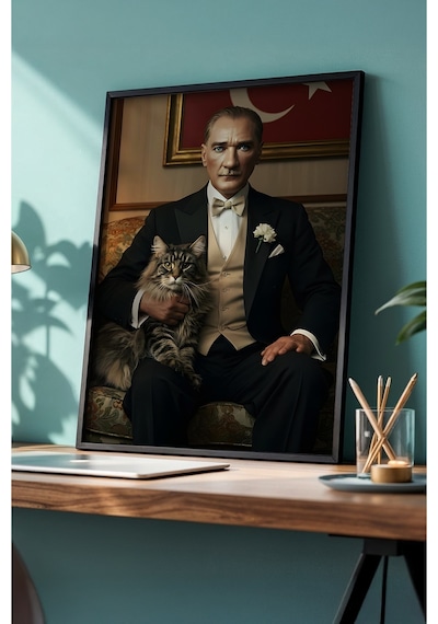 Huhuli Mustafa Kemal Atatürk Baskılı Ahşap Siyah Çerçeveli Tablo Huhu505