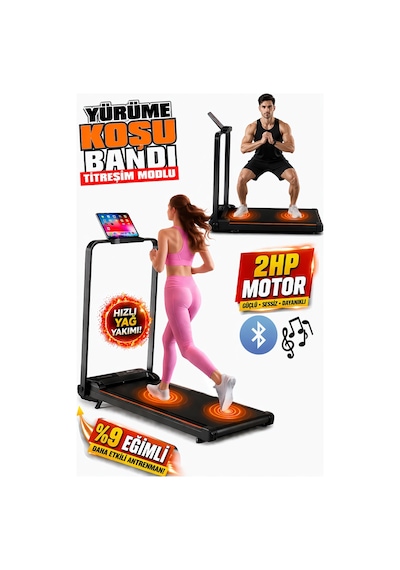 KB800 Koşu Bandı Katlanabilir Titreşim Modlu 2HP Sessiz Motor %9 Eğim Uzaktan Kumandalı Bluetooth