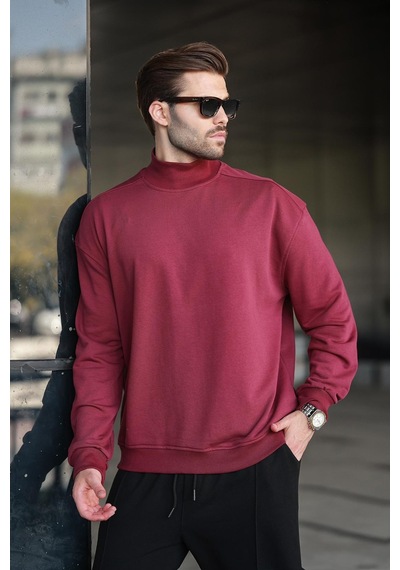 Madmext Bordo Yarım Balıkçı Yaka Erkek Basic Sweatshirt E7158 Bordo
