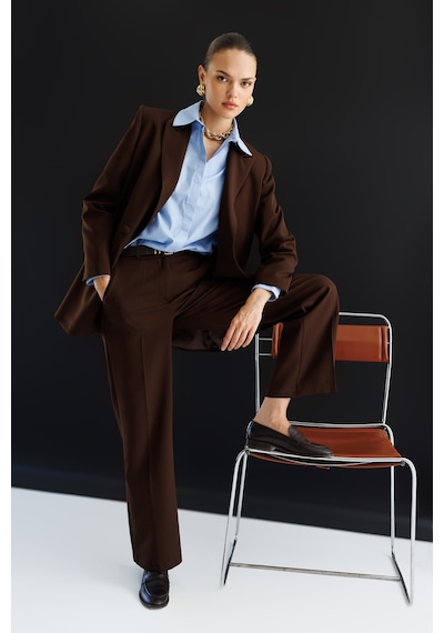 Mizalle Oversize Kahverengi Kruvaze Blazer Ceket Kahverengi