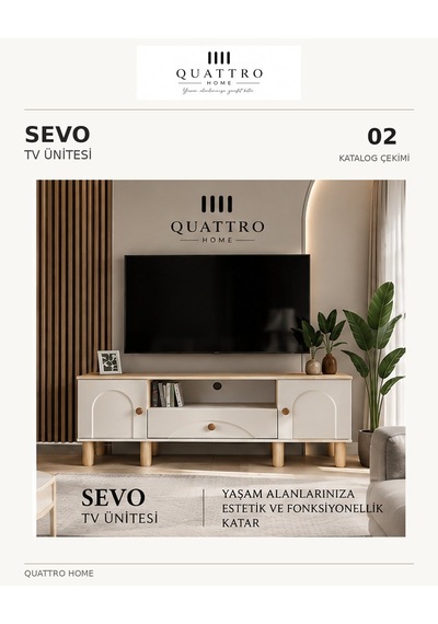 Sevo Tv Ünitesi Beyaz - Meşe