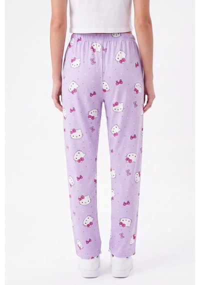 Cemo Kedi Ve Fiyonk Baskılı Beli Lastikli Bağcıklı Pijama Altı 26y-h0020-mr-l Mor