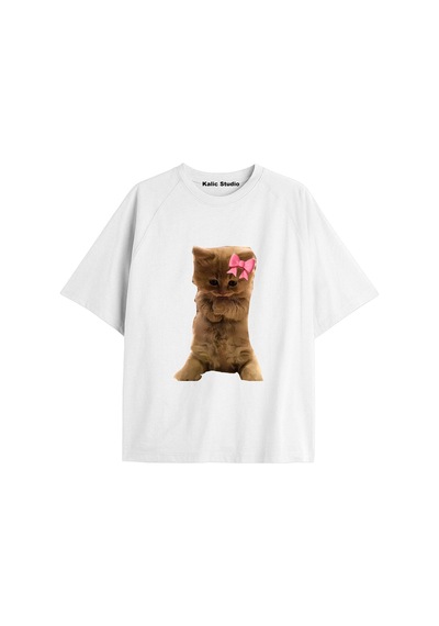 Kalic Studio Y2k Vintage Cats Baskılı Beyaz T-shirt Kod 14 Beyaz-14