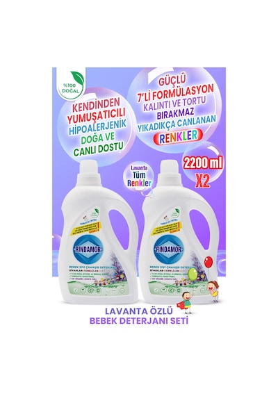 %100 Doğal Bitkisel Bebek Sıvı Çamaşır Deterjanı Seti-organik Lavanta Yağlı-kendinden Yumuşatıcılı 2200 ML