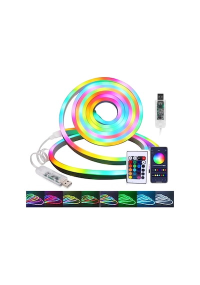Mey İthalat 3 Metre Rgb Akıllı Neon Led Şerit Işık Telefon Ve Kumanda Kontrollü Ambiyans Aydınlatma