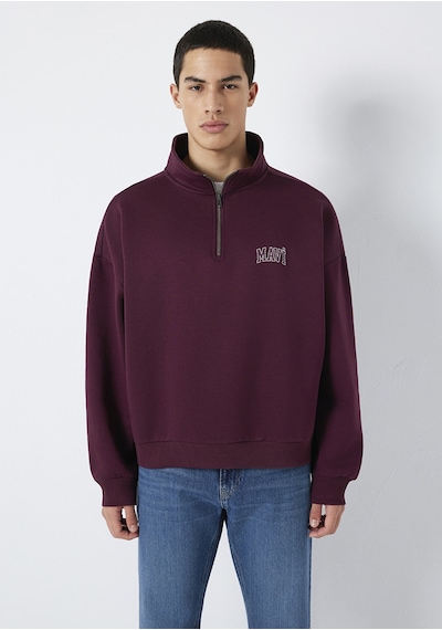 Mavi - Mavi Logo Baskılı Yarı Fermuarlı Bordo Sweatshirt 0s10208-70434 Bordo
