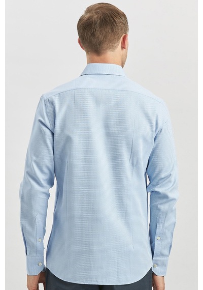 İmza Mavi Uzun Kol Kendinden Desenli Armürlü 032 Sert Yaka Casual Slim Fit Gömlek 1004240249 Mavi