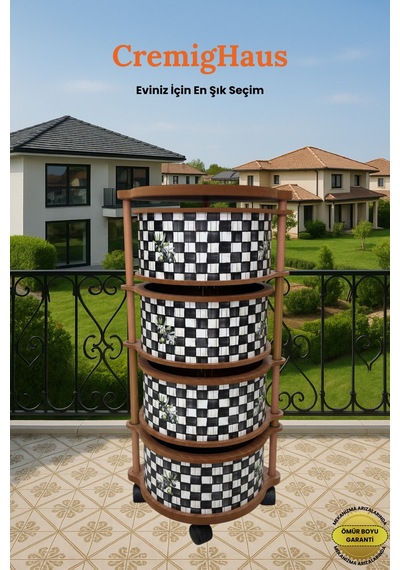 Ahşap Sebzelik Geleneksel Tasarım Yuvarlak Dama Desenli 4 X 5 Kg Kapasiteli Hazır Gönderim Diğer