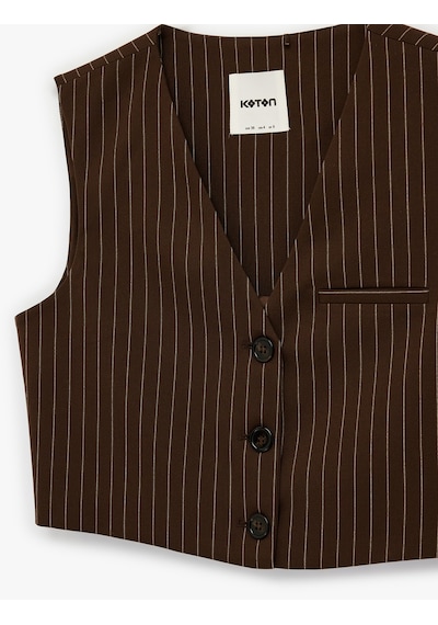 Koton Düğmeli V Yaka Crop Çizgili Blazer Yelek Kahverengi Çizgili 6sak20032pw Kahve Çizgili Koton Düğmeli V Yaka Crop Çizgili Blazer Yelek Kahverengi Çizgili 6sak20032pw Kahve Çizgili