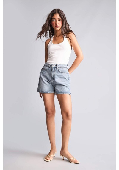 Defacto %100 Pamuk Mom Fıt Mavi Denim Şort I3183ax26hsnm28 Mavi-nm28