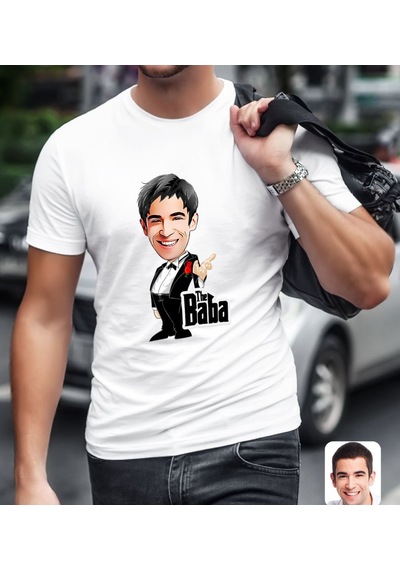 Kişiye Özel Godfather Baba Karikatürlü Beyaz T-shirt-1
