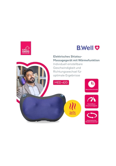 B.well Swiss Med-420 Shiatsu Masaj Cihazı, Isıtma Fonksiyonlu Elektrikli Masaj Cihazı, 2 Hız Seviyesi, 4 Masaj Başlığı, Yön Değiştirme, Otomatik Kapanma, Şebeke Ve Araç Adaptörü B.well Swiss Med-420 Shiatsu Masaj Cihazı, Isıtma Fonksiyonlu Elektrikli Masaj Cihazı, 2 Hız Seviyesi, 4 Masaj Başlığı, Yön Değiştirme, Otomatik Kapanma, Şebeke Ve Araç Adaptörü