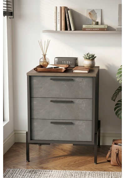 Yurudesign Vista C Ofis Keson Metal Ayaklı Kahve-Beton-Antrasit V
