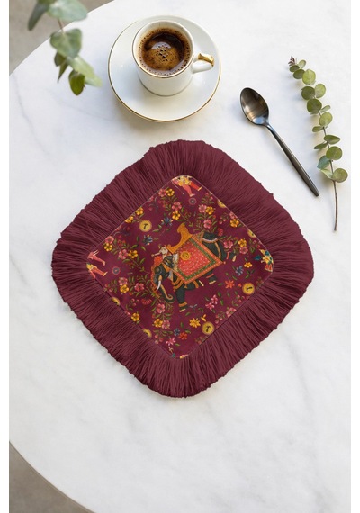 Hint Saray Motifli Saçaklı Sunum Peçetesi - Uzak Doğu Bohem Bordo Altın Renkli Bardak Altlığı Mendil Soluk Ayışığı Bal Hint Saray Motifli Saçaklı Sunum Peçetesi - Uzak Doğu Bohem Bordo Altın Renkli Bardak Altlığı Mendil Soluk Ayışığı Bal