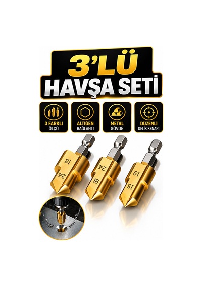 3'lü Havşa Seti Plastik Boru Açma Onarımı İçin