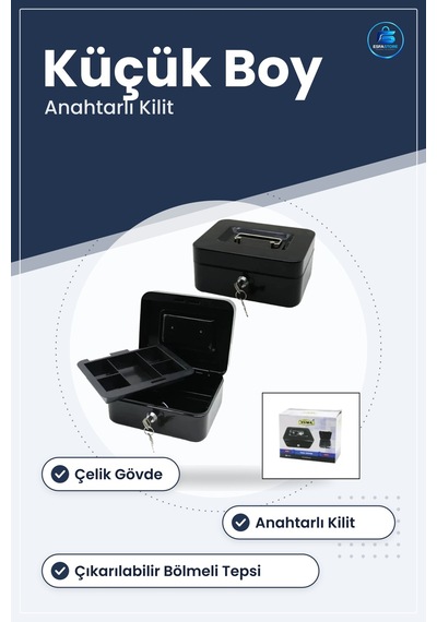 Çelik Para Kasası Küçük Boy Anahtarlı Kilitli Mini Kasa Bozuk Mad