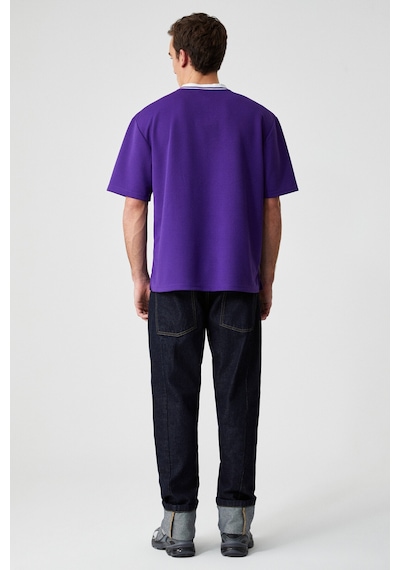 Grimelange PAMPA Erkek Baskı Detaylı Relaxed V Yaka Kısa Kol Mor T-Shirt