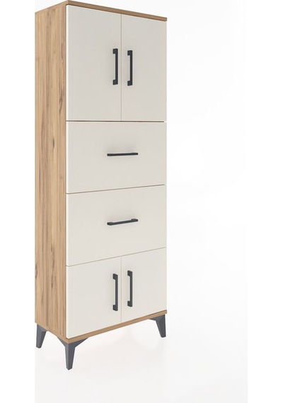 Arges Dolap 3 Raflı Tek Çekmeceli 2 Kapaklı 60x30x163 Antrasit-aytaşı Atlas Çam