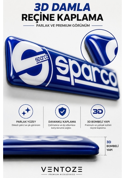 Sparco Damla Etiket 3d Reçine Logo Sticker Oto Araç İçi Dekoratif Aksesuar 6x1,5 Cm