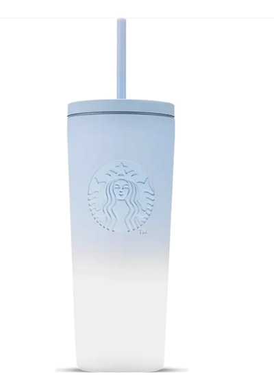 Starbucks Mavi Beyaz Ombre Çelik Termos Açık Gökyüzü Mavi