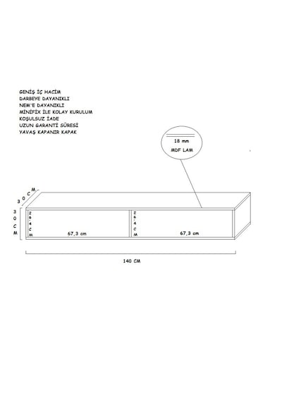 Mac Dizayn Fasalis 140 Cm Beyaz Parlak Tv Ünitesi Modern Minimal Tasarım Parlak Beyaz
