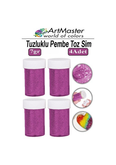 Toz Sim Pembe 4 Adet 7 Gr Tuzluklu Etkinlik Ders Okul Slime Dekorasyon Renkli Toz Sim Dekor Süsleme