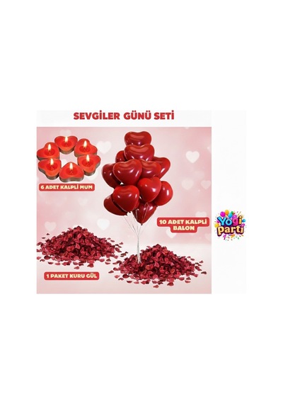 Sevgililer Günü & Yıldönümü Romantik Süsleme 1 Paket Kuru Gül 6 Adet Kalpli Mum 10 Kalp Balon Kırmızı Tüm Yaşlar
