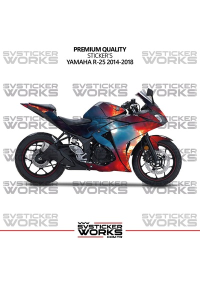 Yamaha R25 Kaplama Sticker Magma Design Motor Kaplama Modeli Hazır Kit 2013-2018 Uyumlu Kırmızı