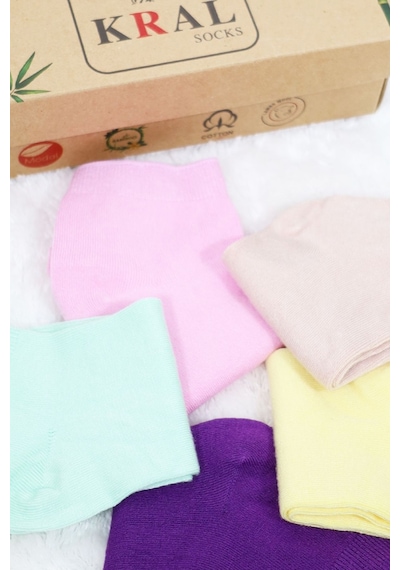 Kral Socks Kadın Çorap Dikişsiz 5 Çift Kutulu Bambu Patik Patik Çorap Seti Asorti