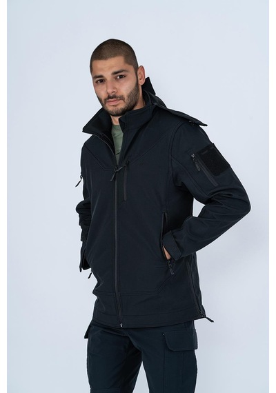 Combat Tactical Tactical Mont Kapüşonlu İçi Astarlı Mevsimlik Softjell Dik Yaka Mont - 307c-770-siyah