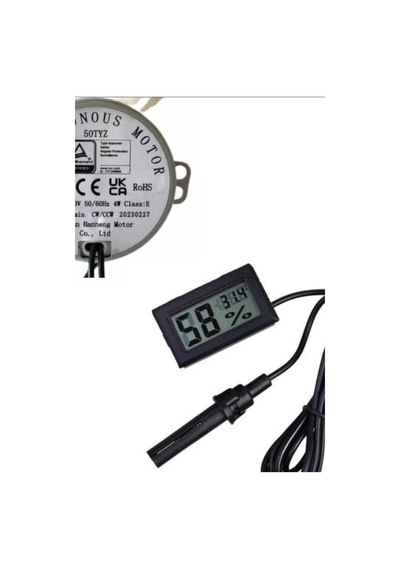 Kuluçka Motoru 50 Tyz 10/12 Rpm Viyol Çevirici Ve Problu Dijital Nem Sıcaklık Ölçer Seti Bx-316163