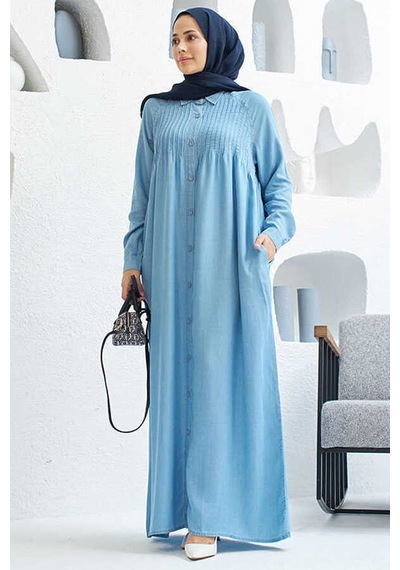 6502-denim Nervürlü Ferace Mavi Mavi