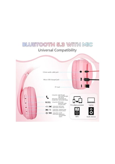 Çocuk Bluetooth Kulaklık Kedi Kulaklık Pro Akıllı Rgb Led Detaylı Bluetooth Kablosuz