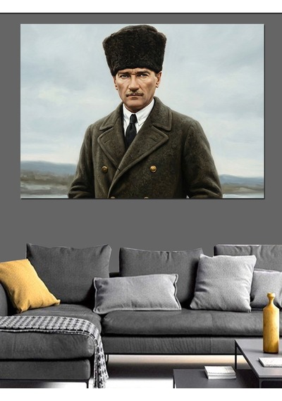 Kalpaklı Atatürk Portresi Dekoratif Kanvas - Mdf Ahşap Tablo