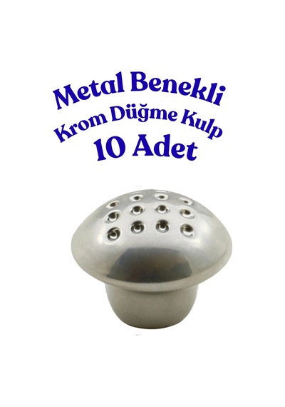 10 Adet Metal Benekli Yuvarlak Düğme Kulp - Çocuk Odası, Mutfak Ve Dolap İçin Modern Çekmece Kulbu Krom Krom