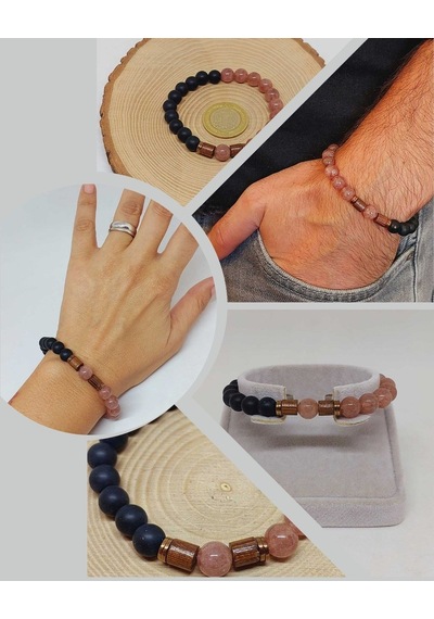 Çilek Kuvars & Oniks Taşı 8mm Unisex Tasarım Bileklik Hawaii Mode Çok Renkli