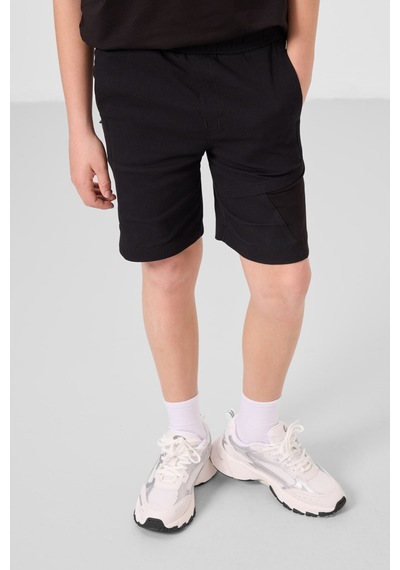 Siyah Pamuklu Oversize Fit Dokuma Hafif Esnek Chino Erkek Çocuk Şort Takım - 11275 Siyah