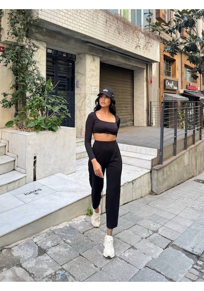 Efnaz Style Kadın Krep Kumaş Balon Pantolon siyah