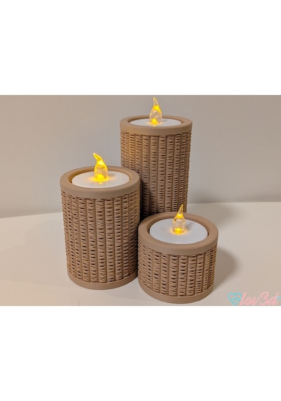 Rattan Görünümlü Tealight Mumluk Seti 3'lü Dekoratif Mum Tutucu Diğer