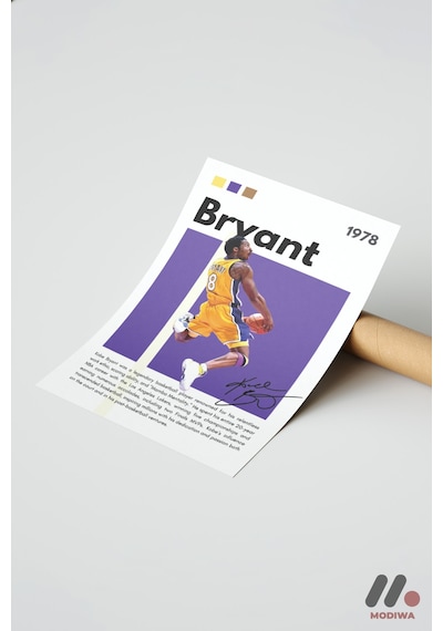 Kobe Bryant Mor Poster, Çerçevesiz Yüksek Kalite Duvar Afişi - Spor Severlere Hediye