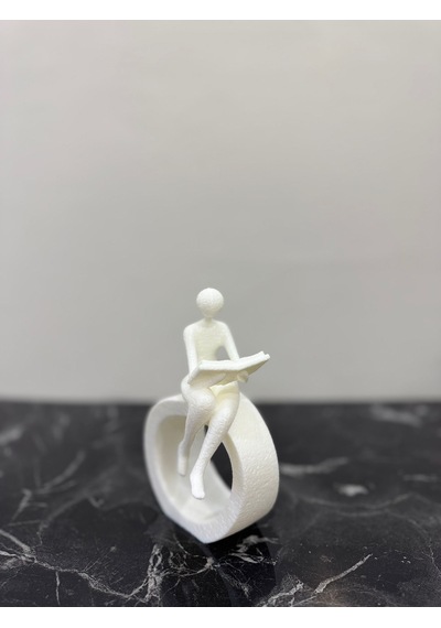 Kitap Okuyan Figür Biblo 15 Cm Beyaz Minimalist Kitaplık Dekoru