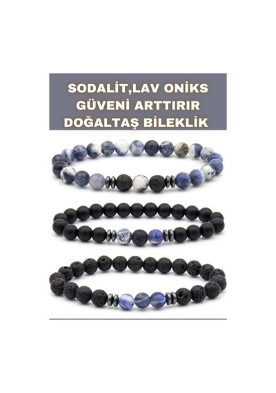Sodalit , Oniks , Lav Doğal Taş Bileklik Seti Mantıksal Düşünme Ve Problem Çözme 6 Mm Çok Renkli