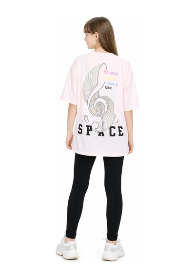 Irem Kız Çocuk Önü Sırtı Space Yazılı Sol Anahtarı Desenli Oversize Kalıp Pudra Renk Tişört Irem Kız Çocuk Önü Sırtı Space Yazılı Sol Anahtarı Desenli Oversize Kalıp Pudra Renk Tişört