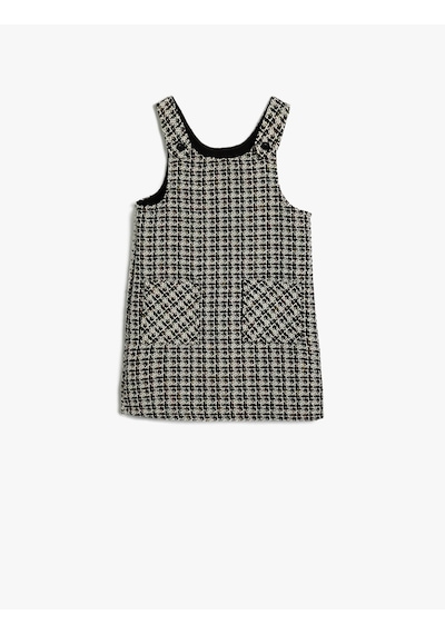 Koton Jile Elbise Mini Cepli Yuvarlak Yaka Beyaz Ekose 5wmg80019aw Beyaz