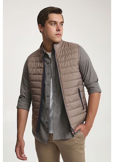 D's Damat Ds Damat Regular Fit Vizon Dik Yaka Elyaf Dolgulu Mevsimlik Fermuarlı Yelek Mont 7HF07ORT42611