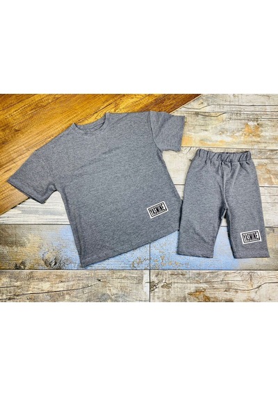 Oversize T-shirt Şort Tayt İkili Takım Gri